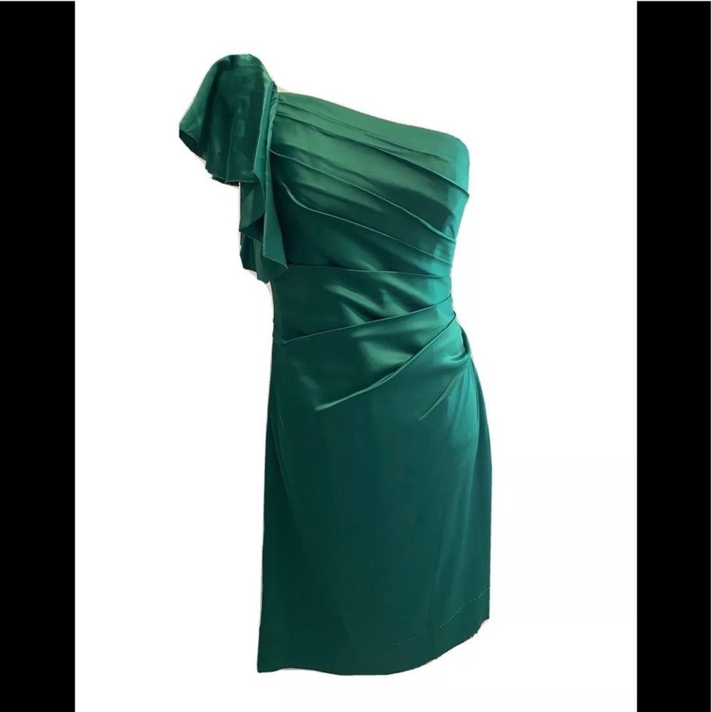 Emerald Green Silk One Shoulder Dress